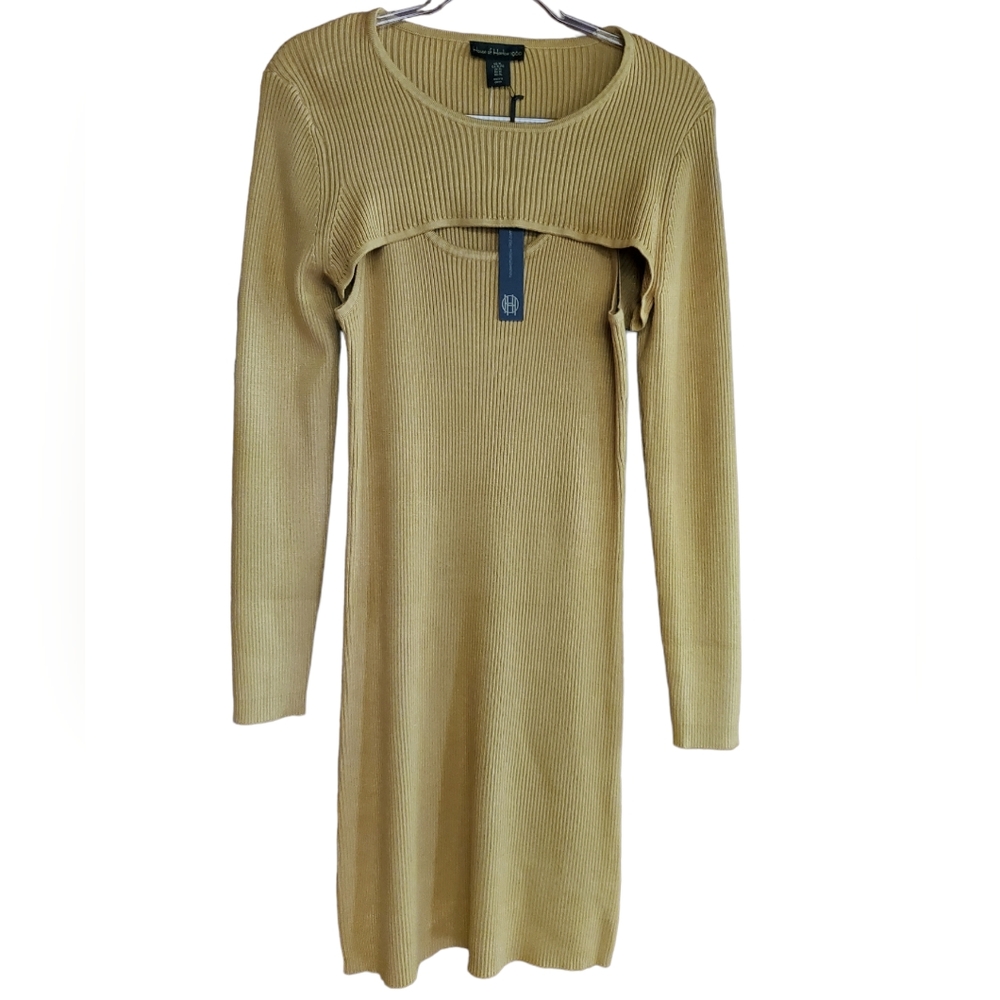 NWT House Of Harlow 1960  Bronze Gold Sweater Dress in  M